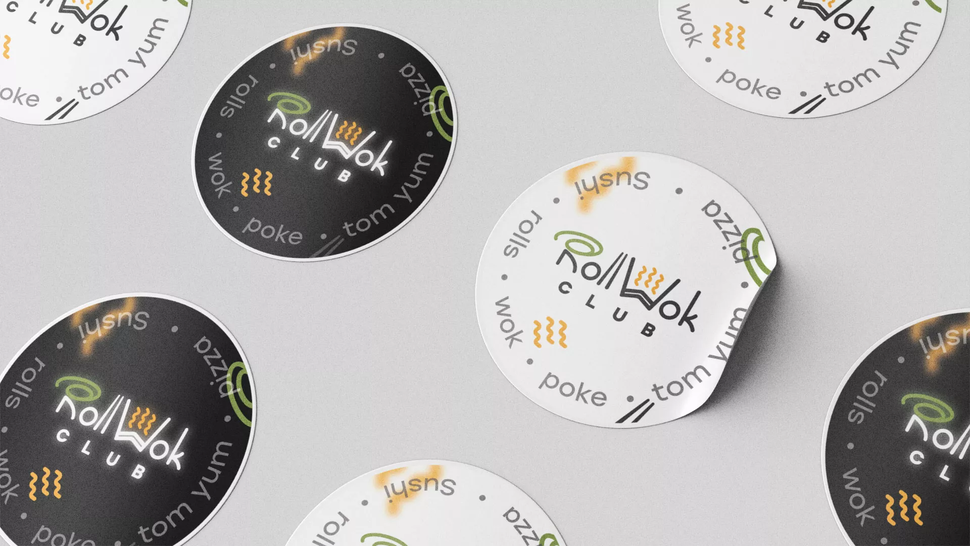 Разработка наклеек для суши-бара «Roll Wok Club» в Назарово